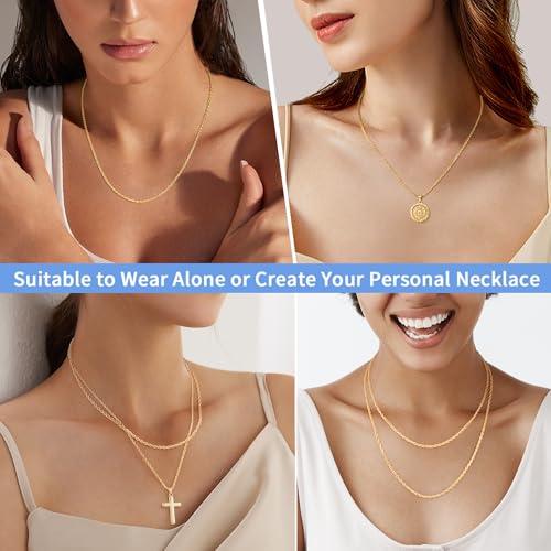 Jewlpire 2mm Rope Chain 925 Sterling Silver Chain Necklace for Women, 14K Gold Plated Chains for Women Smooth & Sturdy Women's Chains Necklace, 16 18 20 22 24 26 Inch - Image 4