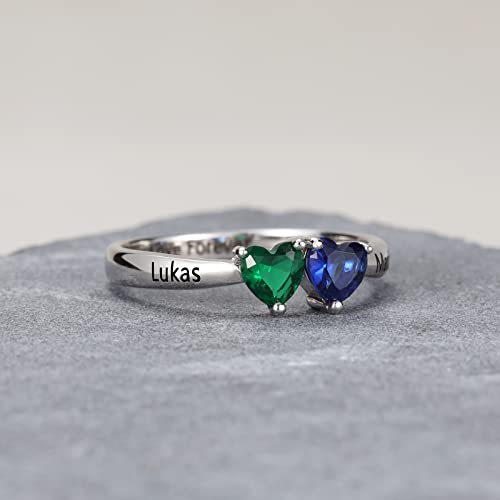 Opalstock Personalized Women Promise Rings Wedding Rings With 2 Heart Birthstones Custom Name Ring Gift Mother's Day For Mom Birthday Gifts (Eight) #TOP3