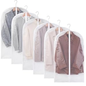 Clear Garment Bags for Hanging Clothes (Set of 6) Garment Covers with Zipper, Suit Bags for Closet Storage Dust-proof and Moth Proof, Suitable for Shirts, Dress, Coat, Sweater, Jackets – 24″ x 40”