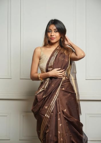 Image of Flosive inchWomen's Premium Pure Cotton Silk Saree with Golden Zari Border and Butti Work | Traditional Handloom Style Saree for Festive & Office Wear