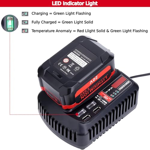 Image of Tulepowceeng CMCB104 Fast Charger Compatible with Craftsman 20v V20 Lithium Battery CMCB201 CMCB202 CMCB205 CMCB209 CMCB206 CMCB202-2 Replacement for 20v Battery Charger CMCB100 CMCB102 CMCB124