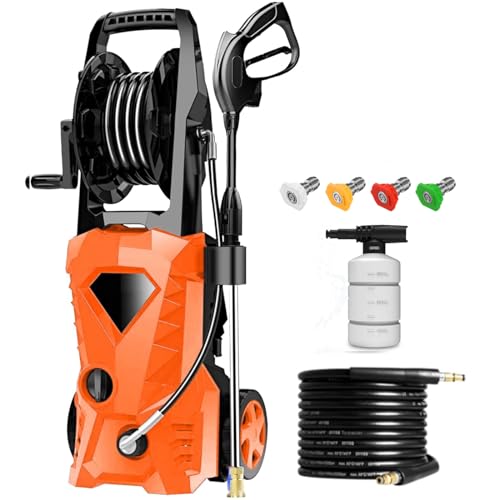Imdot Pressure Cleaner High Power Cleaner with 4 Pressure Nozzle and Soap Bottle (Orange)