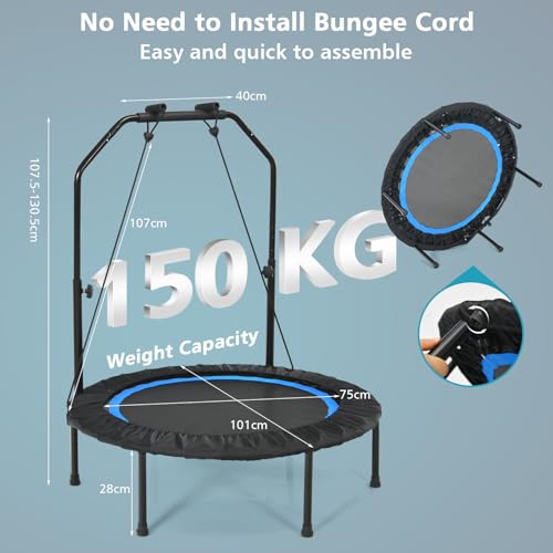 LIFEZEAL Trampoline de Fitness Pliable φ101cm, Sauteur avec Barre de Sécurité, 2 Bandes de Résistance, Hauteur Réglable 107,5-130,5 cm, Cadre en Acier, Charge de 150 kg, Intérieur & Extérieur – Image 6