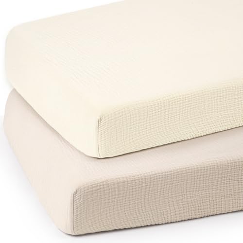 Image of lulumoon Baby Muslin Crib Sheets - Toddler Cotton Fitted Crib Sheets Neutral for Boys and Girls 2Pack