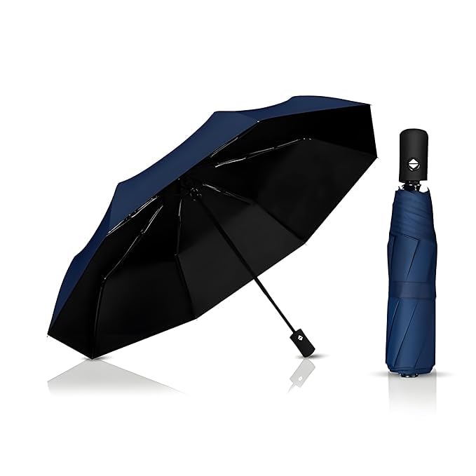 One-Click Auto Open/Close 3-Fold Travel Umbrella For Women, Men, & Kids UV Protection Travel Umbrella for Rain, Sun & Wind Protection Lightweight Umbrellas (Navy Blue)-image-24