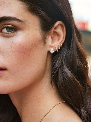 Image of 4Pairs Statement Gold Hoop Earrings for Women Trendy,Surgical Steel Gold Plated Hoop Hypoallergenic Earrings Set,Titanium Hoops Earring Stacks,CZ Cartilage Huggie Hoops Earring Gifts for Girlfriend