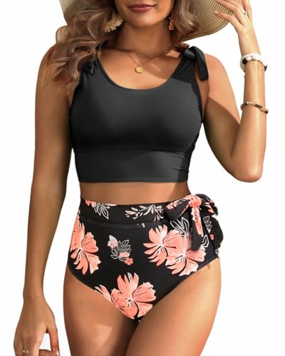 Image of Yonique Two Piece High Waisted Swimsuits - Women Tummy Control Bikini Modest Bathing Suit 2PC 2025