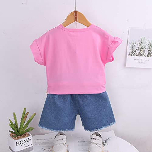 Mercatoo Conjunto infantil infantil de jeans arco-íris com shorts de verão + roupa floral rasgada pa