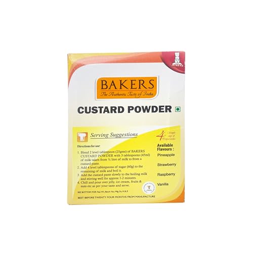 Image of BAKERS Custard Powder | Mango Flavor | (100g x 6, 600g) | Contains No Eggs | Long Shelf Life | Makes Smooth, Creamy, Testy & Juicy Custard | Quick & Easy to Make |Best For Fruit Salads & Puddings