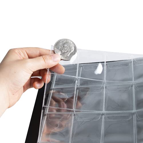 200 Pockets Coin Albums - 43X42 Mm/1.7X1.6 Inch Pocket Black Coin Book 10 Pages Coin Collection Holder Letter Size Coin Storage Book Cs0220Bk #TOP2