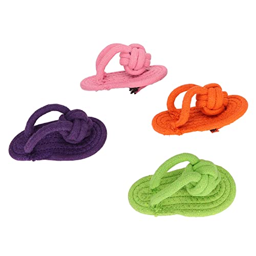 Image of Dog Chew Toy for Puppies and Adult Dogs Cotton Rope Slipper Toy in Flip Flop Shape, Teeth Cleaning Dog Toy, Durable Interactive Chew Toy 4 Pack