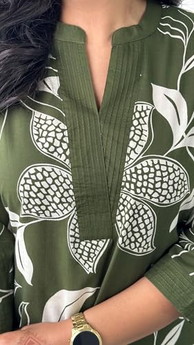 Image of LookMark Women's Floral Printed Cotton Blend 3 /4th Sleeve Knee Length V-Neck Kurta and Palazzo Set for Women