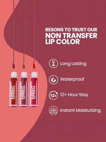 Image of INSIGHT Non Transfer Liquid Lipstick Kit - Reds (Pack of 3) | Waterproof | Matte Finish | Transfer & Smudge Proof | Lightweight | 12 Hr Wear| Highly Pigmented 12 g