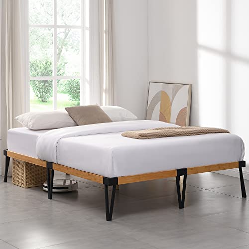 Hw Comfort 14 Inch Queen Solid Bamboo And Metal Platform Bed Frame/Bamboo Wood Slat Support/No Box Spring Needed/Easy Assembly, Natural & Black #TOP11