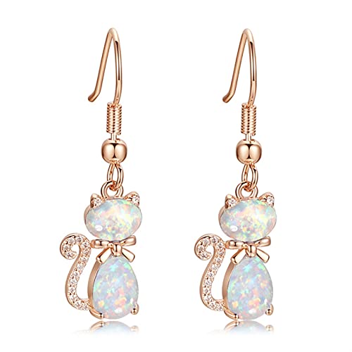 Boucles d'oreilles chat en cristal pendantes femmes or rose