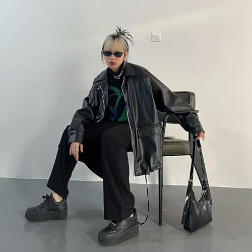 Y2K Faux Leather Jacket Women Dark Academia Oversized Leather Jacket Harajuku Grunge Motorcycle Jacket Punk Coat4