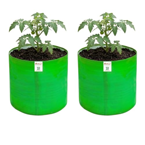 Hortica Premium HDPE UV Stabilised Grow Bags 12x15 Inch (Pack of 2) | 260 GSM Heavy Duty Round Planter Bags | Reusable Fabric Pots for Terrace, Balcony & Vegetable Gardening