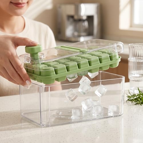 Bandeja para hielo con tapa, 28 cubos, apilable verde miniatura 3