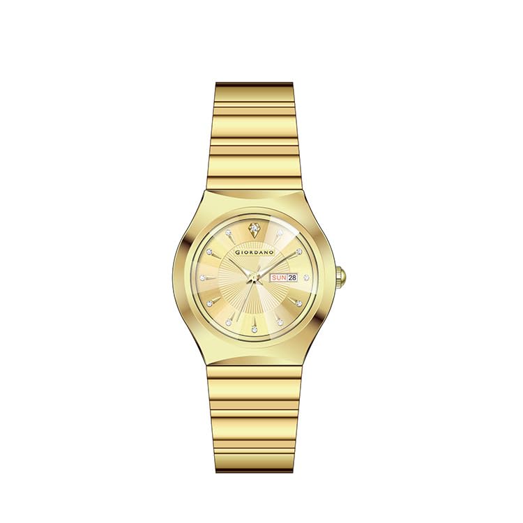 Image of Giordano Analog Pair Watch for Unisex with Round Dial, Crystal Indices, Date Display and Stainless Steel Strap