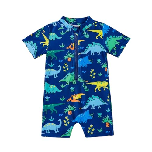 Image of YAGATA Baby Swimsuit Boy Infant One Piece Rash Guard Bathing Suit Short Sleeve Zipper Toddler Summer Beach Swimwear 0-3 Years