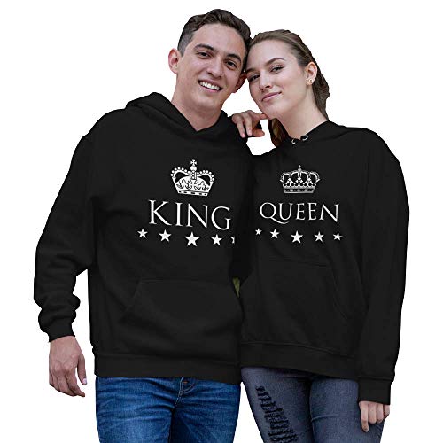 Zanubo Pack de 2 Sudaderas para Parejas King y Queen (Negro/Blanco) (King...