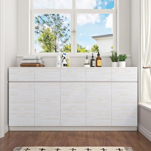 Livelynine 15.8x394 Peel and Stick Textured Wallpaper for Bathroom Wall Waterproof Grass Cloth Fabric Texture Wall Paper Modern White and Gold Contact Paper for Cabinets Shelf Living Room Bedroom RV by Livelynine - Image 5