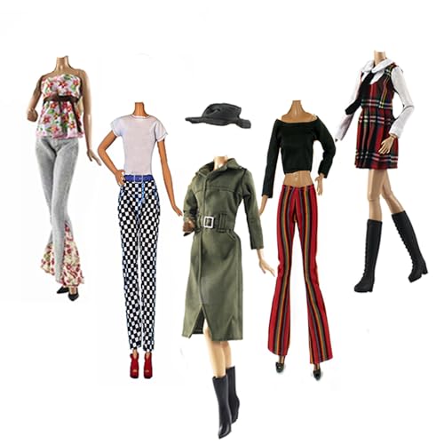 Doll Clothes, 5 Outfits Autumn Dresses Windbreaker Hat for 11.5 Inch Dolls Accessories Random Style