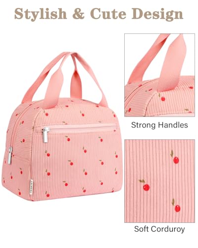 TENKIST Cute Lunch Box Tote Bag - CoolerCorduroy Insulated Bags for Women - Lightweight Reusable Portable Soft Lunch Pail Kit for Girl Adults Work Picnic Travel Pink 8L — view 4