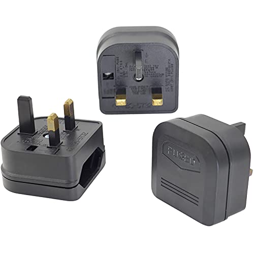 Casoter 2-Pin EU to 3-Pin UK Plug Adaptor 5A Fuse European Type C E F to Britain Type G Plug Converter Black Euro Plug Adaptor UK Socket Adapter 3 Pack
