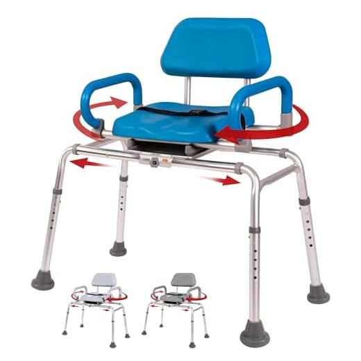 Carousel Sliding Shower Chair Tub Transfer Bench with Swivel Seat, Premium Padded Bath, with Pivoting Arms, Adjustable Space Saving Design for Tubs, Inside Shower, for Handicap & Seniors, Blue