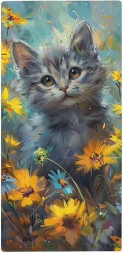 フェイスタオル 薄手 花の中のかわいい灰色の猫 タオル 吸水 速乾 ふわふわ 柔らか肌触り かわいい面白い動物 魅力的な花 フェイシャルタオル 洗顔タオル 大判 家庭用、ホテル、業務用、スポーツなどにも最適 四季通用 73x35cm