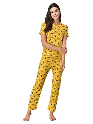 Image of KOTTY Yellow Cotton Printed Women Pyjama