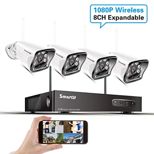 Kit de WiFi Sistema de cámaras de Seguridad 8CH 1080P NVR H.265 y 4 1080P Cámara IP de Bala Resistente a la Intemperie, visión Nocturna con Corte IR, Acceso Remoto Gratuito y detección de Movimiento