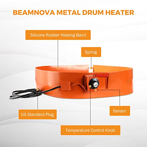Beamnova Metal Drum Heater 110V Pail Heating Band For 55 Gal Barrel 5 * 68.5 Inch Honey Oil Silicone Rubber Heating Band Heavy Duty Temperature Controller #TOP1