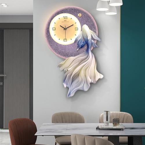 Horloge murale poisson LED lumineuse et silencieuse pour salon