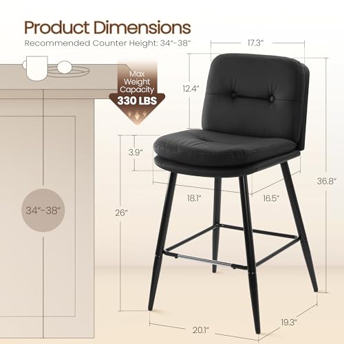Image of 26 Inch Bar Stools Set of 3, High Back Barstool with Double-Layer Padding and Metal Legs, Faux Leather High Stools for Home Kitchen Island Couter (3, Black)