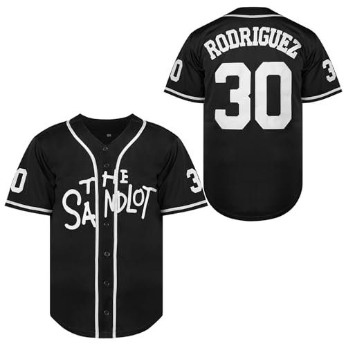 The Sandlot Benny Jersey 30 'The Jet' Rodriguez Squints Palledorous Yeah-Yeah McClennan 3D Print Movie Baseball Jersey (Large, 30 Rodriguez Black)