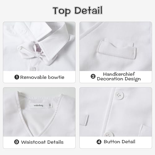 Image of Volunboy Baby Boys Summer Suits Short Sleeve Wedding Ring Bearer Outfits 4Pcs Graduation Dress Vest Shirt Bowtie Shorts Set