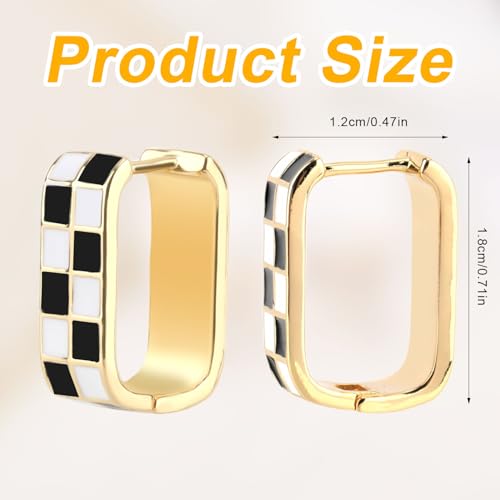 Checkered Earrings, Creative Black And White Checkered Oval Hoop Earrings Vintage Gold Hoop Earrings Interesting Earrings for Women2