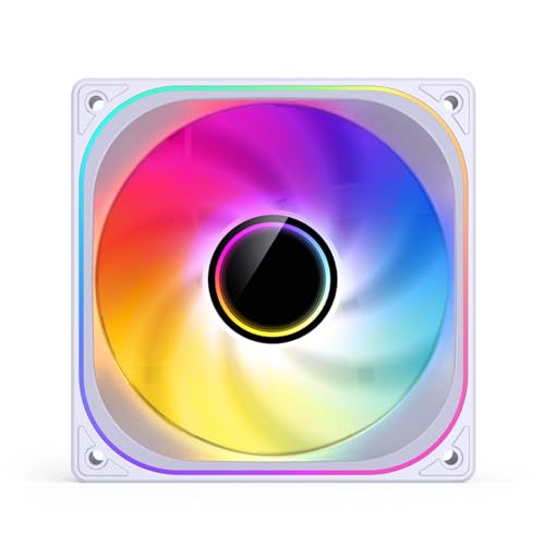 Image of JONSBO ZB-120WR (Reverse) PC Case Fan, Reverse Blade Silent Computer Fan with Axis & 4-Sides Infinity Mirror Fans 1800RPM, PWM Integrated M&F Head,3Pin ARGB, 28MM Thick,White