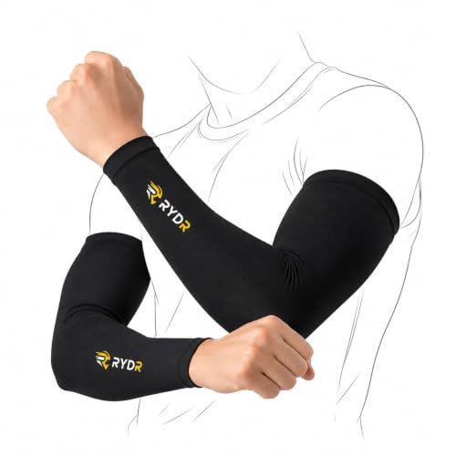 Image of RYDR UV Protection Arm Sleeves | Cooling Nylon Sun Protection Sleeves for Men & Women | Breathable Stretch Arm Covers for Running Cycling Driving Gym Cricket Golf