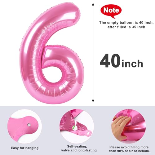 Image of 6 Balloon Numbers Birthday Decorations, 40In Pink Balloons for Men Women | Eye-catching Appearance, Perfect Decorative Centerpieces, Convenient Self-sealing Structure, Widely for Various Occasions