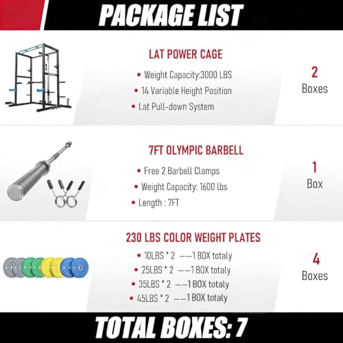 Image of SPORTSROYALS Power Rack, Multi-Functional Power Cage, Squat Rack with Pulley System & LAT Pull Down, Workout Cage with J Hooks for Home Gym