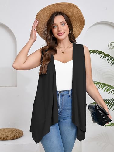 Image of AusLook Women's Plus Size Lightweight Open Front Cardigan 3 /4 Sleeve Cover Ups Shrugs Shawls and Wraps Kimono Jacket Coat