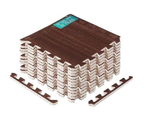Yes4All 6LWD Interlocking Eva Borders – Foam Floor Mats for Gym Equipment (24 Grey– 6 pcs), I. 12 Square Feet (12 Tiles) -Walnut Wood Dark, 12sqft (12'' x 12'')