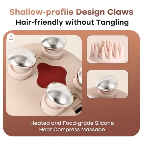 Image of arboleaf Heated Scalp Massager, Electric Head Massager Stress Relax | 4 rotating silicone heads, IPX7 waterproof, cordless rechargeable, pet friendly, gift for Mom Dad
