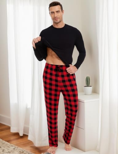 Image of GYS Bamboo Viscose Men's Pajama Sets Long Sleeve Plaid Loungewear Sets with Pockets