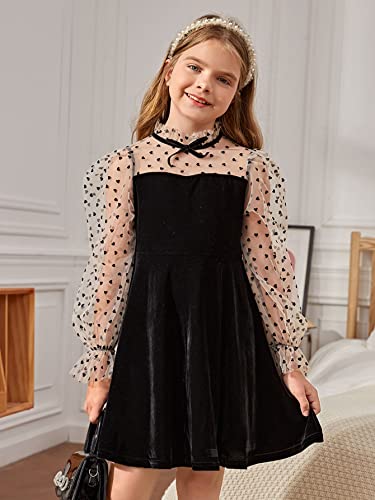 WDIRARA Girl's Heart Print Mesh Flounce Long Sleeve Bow Front A Line High Waist Party Dress3