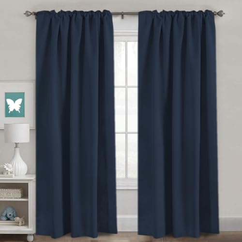 Image of H.VERSAILTEX Blackout Curtains Thermal Insulated Window Treatment Panels Room Darkening Blackout Drapes for Living Room Back Tab /Rod Pocket Bedroom Draperies, 52 x 84 Inch, Navy Blue, 2 Panels
