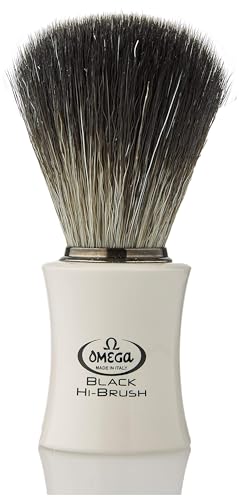 Omega 0196819 - Pincel de afeitar de fibra "Black Hi-Brush", fabricado en Italia
